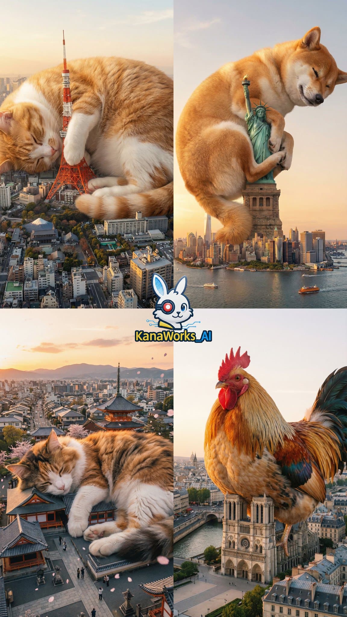 Tokyo Tower, besetzt von einer riesigen Katze