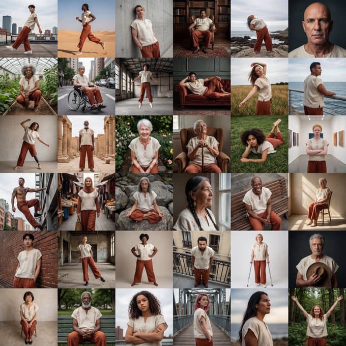 36 portraits de personnes portant la même tenue — Generated result