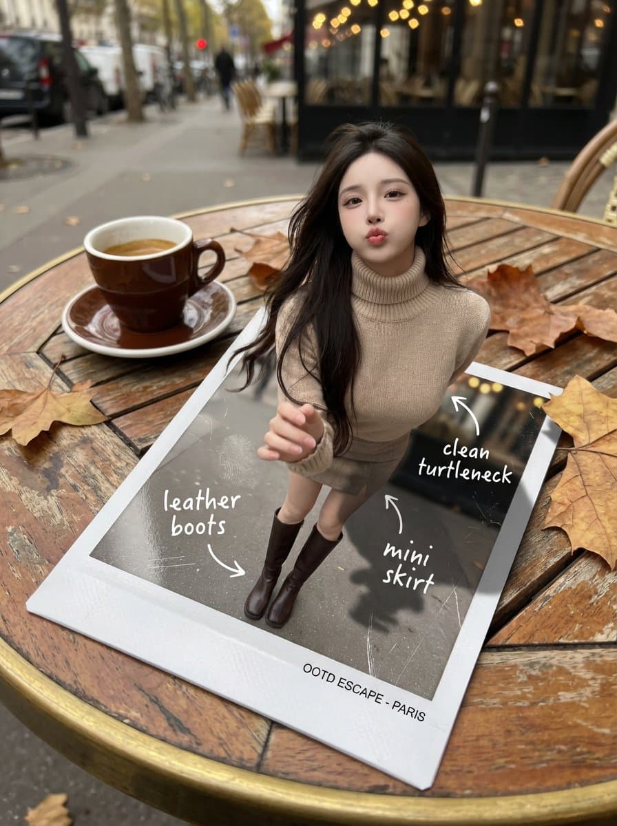 Mujer emergiendo de una foto recién revelada — Generated result