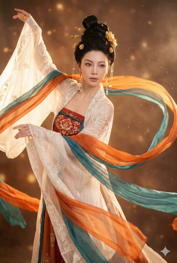 화려한 당나라 복식의 젊은 여성