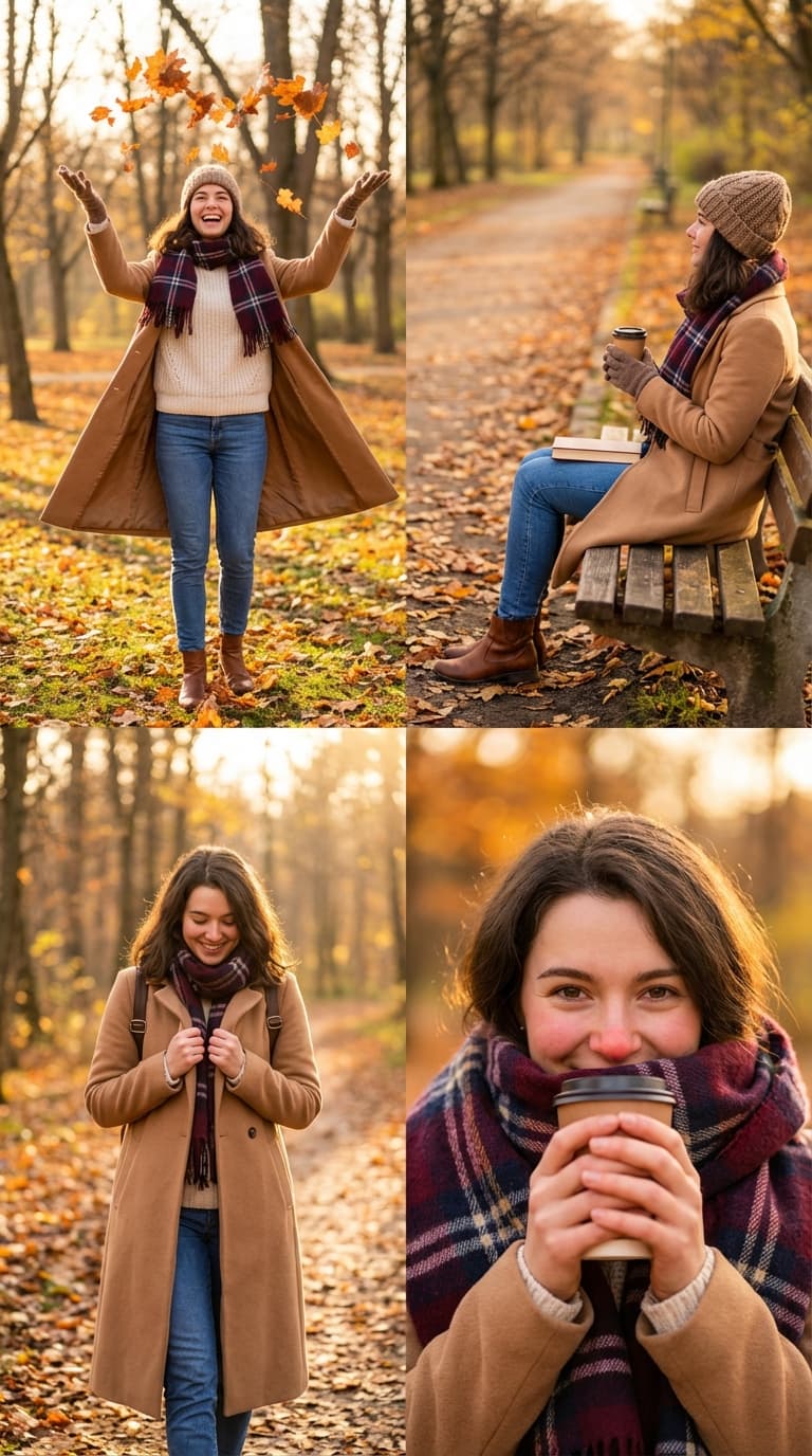 Colagem composta por quatro cenas de lifestyle de moda — Generated result
