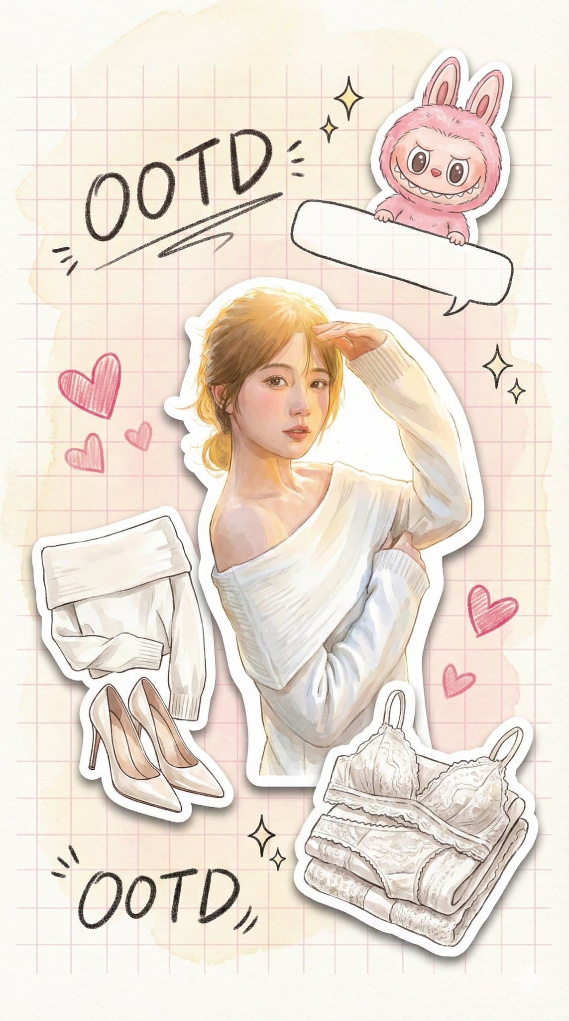 크림 수채화 다이어리