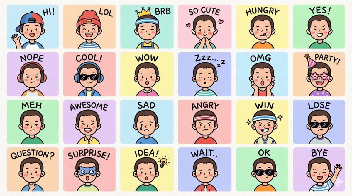 Emoticonos Q de medio cuerpo estilo LINE — Generated result