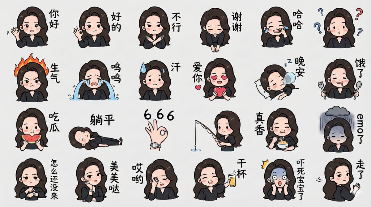 Paquete de emojis coloridos con estilo dibujado a mano
