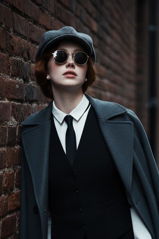 Memakai Newsboy Cap dan Rompi Hitam
