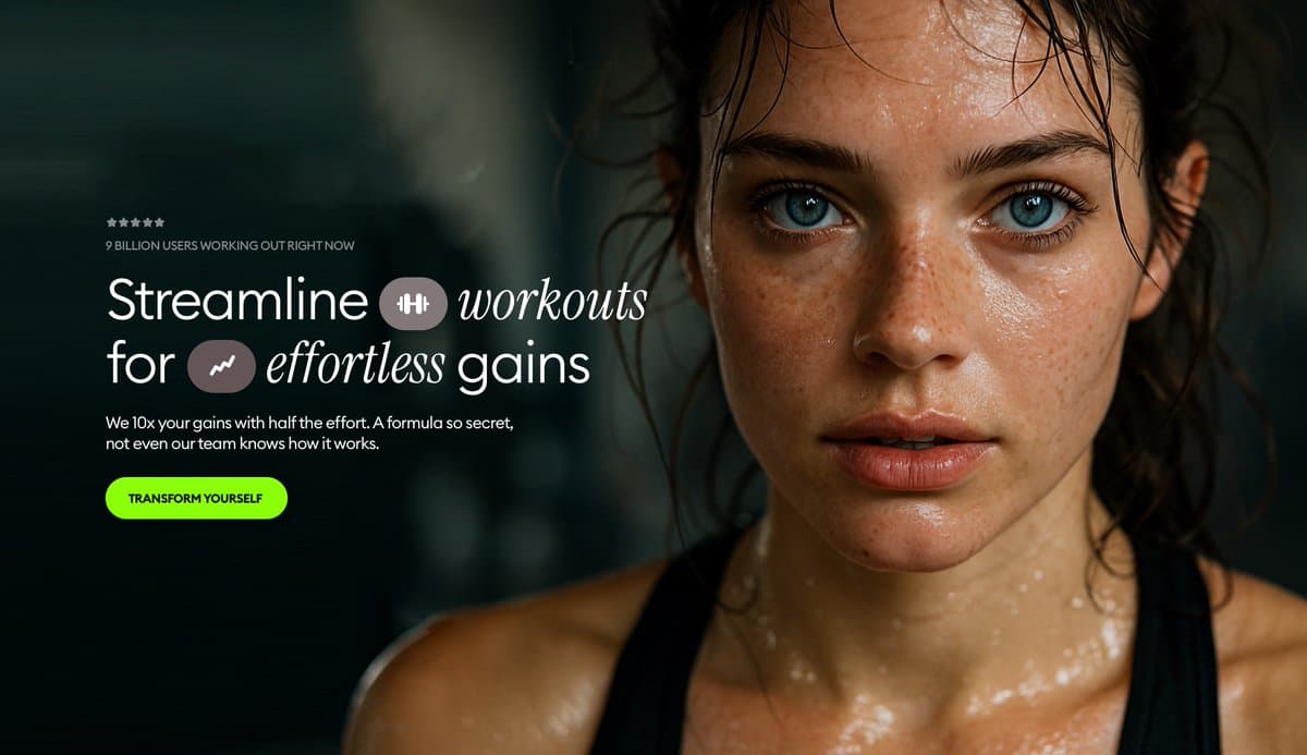 Brand Landing Page - Young Woman's Face Close-up After Workout — Generated result