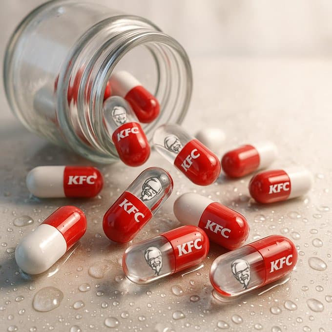 Capsules Pouring from a Clear Pill Bottle