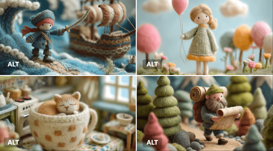 Figurines miniatures en laine feutrée