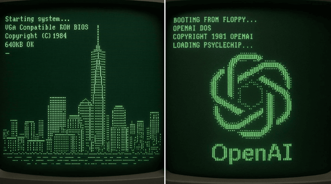شاشة إقلاع كمبيوتر Retro معروضة بأسلوب ASCII Art